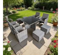 Cube Garden Dining Set, 9 Pieces Rattan Furniture Set With Cushions - 8 Seaters