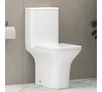 Cube Gloss White Close Coupled Rimless Toilet Square Pan with Quick Release Dual Flush Cistern Slim Soft Close Seat Bathroom WC - Gloss White