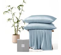Cube Home - Luxury 3 pcs Bedding Set (200x200cm Duvet Cover + 2 75x50cm Pillowcases), 100% Natural Bamboo, Soft, Breathable, Anti-Allergy, Anti-Bacterial - Double Bed - Light Blue