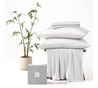 CUBE HOME - Luxury Bedding 4 Pcs Set (240x220cm Duvet Cover + 2 75x50cm Pillowcases + Deep Pocket Fitted Sheet) 100% Natural Bamboo Soft Cooling Anti-Allergy Anti-Bacterial King Bed White