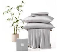 CUBE HOME - Luxury Bedding 4 Pcs Set (260x220cm Duvet Cover + 75x50cm Pillowcases + Deep Pocket Fitted Sheet) 100% Natural Bamboo Soft Cooling Anti-Allergy Anti-Bacterial Super King Bed Light Grey