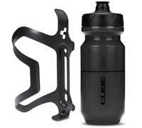 Cube HPA Anodised Side Loading Cage - Black & Flow Bottle - Black, 500ml / Alloy Lightweight Bicycle Cycling Cycle Bike MTB Mountain Road Water Drink Flask Bidon Bracket Mount Holder HPP Accessories