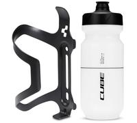 Cube HPA Anodised Side Loading Cage - Black & Flow Bottle - Clear, 500ml / Alloy Lightweight Bicycle Cycling Cycle Bike MTB Mountain Road Water Drink Flask Bidon Bracket Mount Holder HPP Accessories