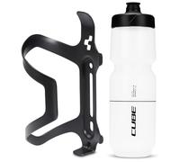 Cube HPA Anodised Side Loading Cage - Black & Flow Bottle - Clear, 750ml / Alloy Lightweight Bicycle Cycling Cycle Bike MTB Mountain Road Water Drink Flask Bidon Bracket Mount Holder HPP Accessories