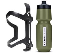Cube HPA Anodised Side Loading Cage - Black & Flow Bottle - Olive, 750ml / Alloy Lightweight Bicycle Cycling Cycle Bike MTB Mountain Road Water Drink Flask Bidon Bracket Mount Holder HPP Accessories