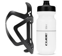 Cube HPA Anodised Top Loading Cage - Black & Flow Bottle - Clear, 500ml / Alloy Lightweight Bicycle Cycling Cycle Bike MTB Mountain Road Water Drink Flask Bidon Bracket Mount Holder HPP Accessories