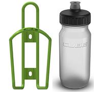 Cube HPA Cage - Matt Green & Feather Bottle - Clear, 750ml / Lightweight Bicycle Cycling Cycle Bike MTB Mountain Road Water Drink Flask Bidon Bracket Mount Holder Carrier Part HPC HPP Set Accessories