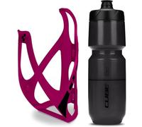 Cube HPP Cage - Matt Berry/Black & Flow Bottle - Black, 750ml / Water Drink Flask Vessel Bidon Holder Mount Bracket Kit Lightweight Plastic Drinking Hydration Biking Bike Riding Frame Accessories