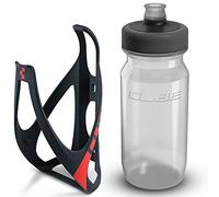 Cube HPP Cage - Matt Black/Red & Grip Bottle - Clear, 750ml / Water Drink Flask Vessel Bidon Holder Mount Bracket Kit Lightweight Plastic Drinking Hydration Biking Bike Riding Frame Accessories