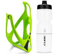 Cube HPP Cage - Matt Green & Flow Bottle - Clear, 750ml / Pair Kit Set Hydration Hydrate Drinking Drink Water Bidon Vessel Flask Holder Mount Bracket Bicycle Cycling Cycle Bike Accessories