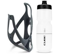 Cube HPP Cage - Matt Grey/Black & Flow Bottle - Clear, 750ml / Water Drink Flask Vessel Bidon Holder Mount Bracket Kit Lightweight Plastic Drinking Hydration Biking Bike Riding Frame Accessories