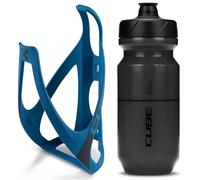 Cube HPP Cage - Matt Marine Blue & Flow Bottle - Black, 500ml / Water Drink Flask Vessel Bidon Holder Mount Bracket Kit Lightweight Plastic Drinking Hydration Biking Bike Riding Frame Accessories