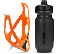 Cube HPP Cage - Matt Orange/Black & Flow Bottle - Black, 500ml / Water Drink Flask Vessel Bidon Holder Mount Bracket Kit Lightweight Plastic Drinking Hydration Biking Bike Riding Frame Accessories