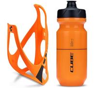 Cube HPP Cage - Matt Orange & Flow Bottle - Orange, 500ml / Water Drink Flask Vessel Bidon Holder Mount Bracket Kit Lightweight Plastic Drinking Hydration Biking Bike Riding Frame Accessories