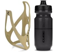 Cube HPP Cage - Matt Sand & Flow Bottle - Black, 500ml / Pair Kit Set Drinking Drink Water Juice Bidon Flask Holder Mount Bracket Bicycle Cycling Cycle Biking Bike Mountain MTB Road Riding Ride