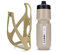 Cube HPP Cage - Matt Sand & Flow Bottle - Sand, 750ml / Pair Kit Set Hydration Hydrate Drinking Drink Water Bidon Vessel Flask Holder Mount Bracket Bicycle Cycling Cycle Bike Accessories