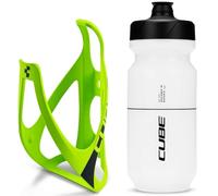 Cube HPP Cage - Neon Green/Black & Flow Bottle - Clear, 500ml / Pair Kit Set Hydration Hydrate Drinking Drink Water Bidon Vessel Flask Holder Mount Bracket Bicycle Cycling Cycle Bike Accessories