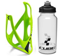 Cube HPP Cage - Neon Green/Black & Icon Bottle - Clear, 500ml / Pair Kit Set Hydration Hydrate Drinking Drink Water Bidon Vessel Flask Holder Mount Bracket Bicycle Cycling Cycle Bike Accessories
