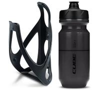 Cube HPP Cage - Stealth Black & Flow Bottle - Black, 500ml / Water Drink Flask Vessel Bidon Holder Mount Bracket Kit Lightweight Plastic Drinking Hydration Biking Bike Riding Frame Accessories