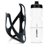 Cube HPP Cage - Stealth Black & Flow Bottle - Clear, 750ml / Water Drink Flask Vessel Bidon Holder Mount Bracket Kit Lightweight Plastic Drinking Hydration Biking Bike Riding Frame Accessories