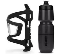 Cube HPP Right Side Loading Cage - Black & Flow Bottle - Black, 750ml / Lightweight Bicycle Cycling Cycle Bike MTB Mountain Road Water Drink Flask Bidon Bracket Mount Holder HPA HPP Set Accessories