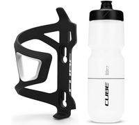 Cube HPP Right Side Loading Cage - Black & Flow Bottle - Clear, 750ml / Lightweight Bicycle Cycling Cycle Bike MTB Mountain Road Water Drink Flask Bidon Bracket Mount Holder HPA HPP Set Accessories