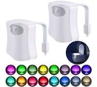 Cube-LED 16 Colours Motion Activated Toilet Night Light - Smart Toilet Bowl Light LED Lights, Internal Memory & Light Detection Function - Enhance Your Bathroom Experience! (2 Pack of)