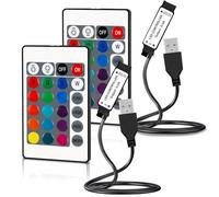 Cube-LED 24 Key DC 5V USB Inline IR Remote Controller for 5050 2835 5V RGB LED Light Strip - Illuminate Your Space with Precision(2Pcs 5V 24Key IR [Black])