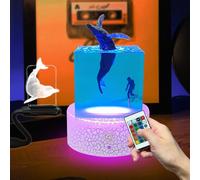 Cube Lights Resin Model Megalodon Shark Clear Night Light Creative Design Vivid Adjustable 16 Colors Changing Decorative Lighting with Base Remote Control 5cm USB Lamp Room Decor for Teens Girls Gifts