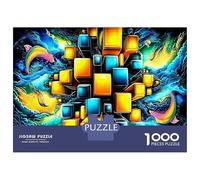 Cube Ocean Jigsaw Puzzle Neon Cubes 1000 Pieces Thick Cardboard for Teens 12-18 Concentration Training 70x50cm/1000pcs
