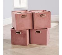 Folding Flat Velvet Blush Square Storage Utility Box Fabric Cube 4pc Basket Set