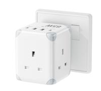 Cube Plug Adapter with USB C PD65W, 3 Way Multi Plug Adaptor with 2 USB-A & 2 Type-C Ports, UK Wall Socket Extension with 13A Fused Plug, Compact Cube Design Adapter Plug