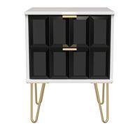 Cube Ready Assembled 2 Drawer Bedside Cabinet Blk/white
