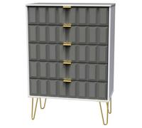 Cube Ready Assembled Matt Dark Grey & White 5 Drawer Wide Chest (H)1075mm (W)765mm (D)415mm