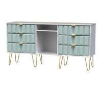 Cube Ready Assembled Matt Duck Egg & White Media Unit With 2 Shelves & 6 Drawers, (H)152Cm X (W)74Cm X (D)39.5Cm