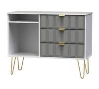 Cube Ready Assembled Matt Grey & White Media Unit With 2 Shelves & 3 Drawers, (H)97Cm X (W)74Cm X (D)39.5Cm