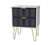 Cube Ready Assembled Matt Indigo & White 2 Drawer Wide Bedside Chest (H)505mm (W)395mm (D)415mm