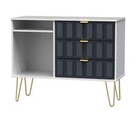 Ready Assembled Cuba 3 Drawer Tv Unit With Legs - Indigo Matt and White, Multi