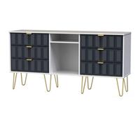 Ready Assembled Cuba 6 Drawer Tv Unit With Legs - Indigo Matt and White, Multi