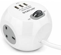 Cube Socket 3 Way with USB Adapter 1.4m Extension Lead White