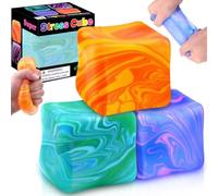 Cube Squeeze Stress Toys, Adults Squishies Anxiety Relief Maltose Ball, Gel Filled Stretchy Stress Balls for Anxiety Relief, Sensory & Focus, Novel Design Cool Colorful Fidgets Cubes (Orange)