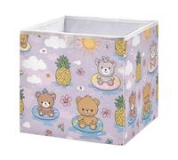 Cube Storage Bins Pattern Summer Beach Elements Collapsible Fabric Storage Baskets, for Bedroom, Living Room Study Room, 11x11x11 inch Large Clothes Organizer Box