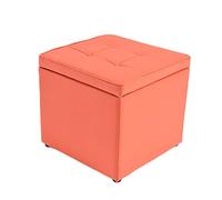 Cube Storage Ottoman,Leather Footrest Stool Seat Toy Chest Coffee Table Solid Wood Shoes Stool Footstools Multi-Function-Orange 40x40x40cm(16x16x16inch)