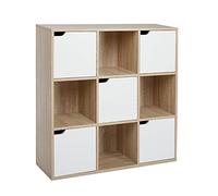 Cube Storage Unit, 3-Tier Bookcase with 5 Doors, Wooden Bookshelf Organiser Cabinet for Living Room, Bedroom, Home Office, 90 x 30 x 90 cm, Oak Finish