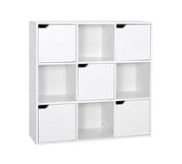 Cube Storage Unit, 3-Tier Bookcase with 5 Doors, Wooden Bookshelf Organiser Cabinet for Living Room, Bedroom, Home Office, 90 x 30 x 90 cm, Oak Finish