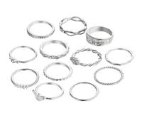 CubePlug 12Pcs/Set Vintage Goldton Boho Midi Finger Knuckle Rings Fashion Women Jewelry (12Pcs Silver-Retro)