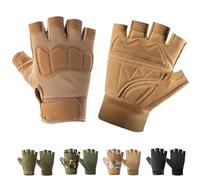 CubePlug Mens Breathable Padded Fingerless Motorcycle Gloves Half Finger Gloves for Cycling Hiking Climbing Outdoor Sports (Tan-2, XL)