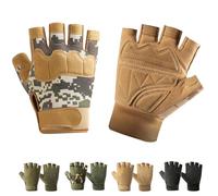 CubePlug Mens Breathable Padded Fingerless Motorcycle Gloves Half Finger Gloves for Cycling Hiking Climbing Outdoor Sports (Camo Tan, XL)