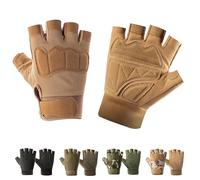 CubePlug Mens Breathable Padded Fingerless Motorcycle Gloves Half Finger Gloves for Cycling Hiking Climbing Outdoor Sports (Tan-2, L)
