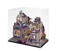 Cubertime DIY Magic Castle Model Kit, Wooden 3D Puzzle House, Creative Handcrafted Fairy Tale Street Scene Kit with Lights (300+PCS/Dust Cover Included)